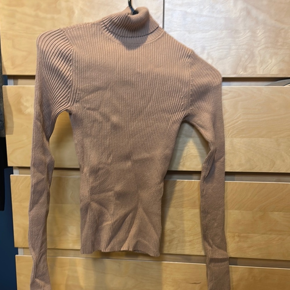 Express Ribbed Tan Turtleneck Sweater